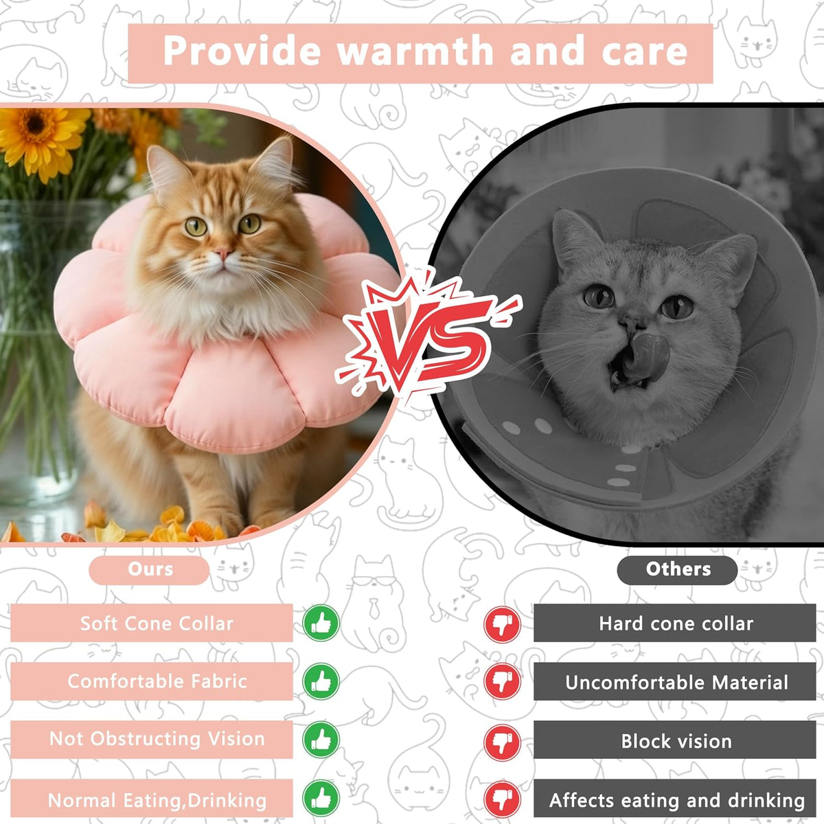 Soft Cat Cone Collar After Surgery,Cat Recovery Collar,Pink, Medium
