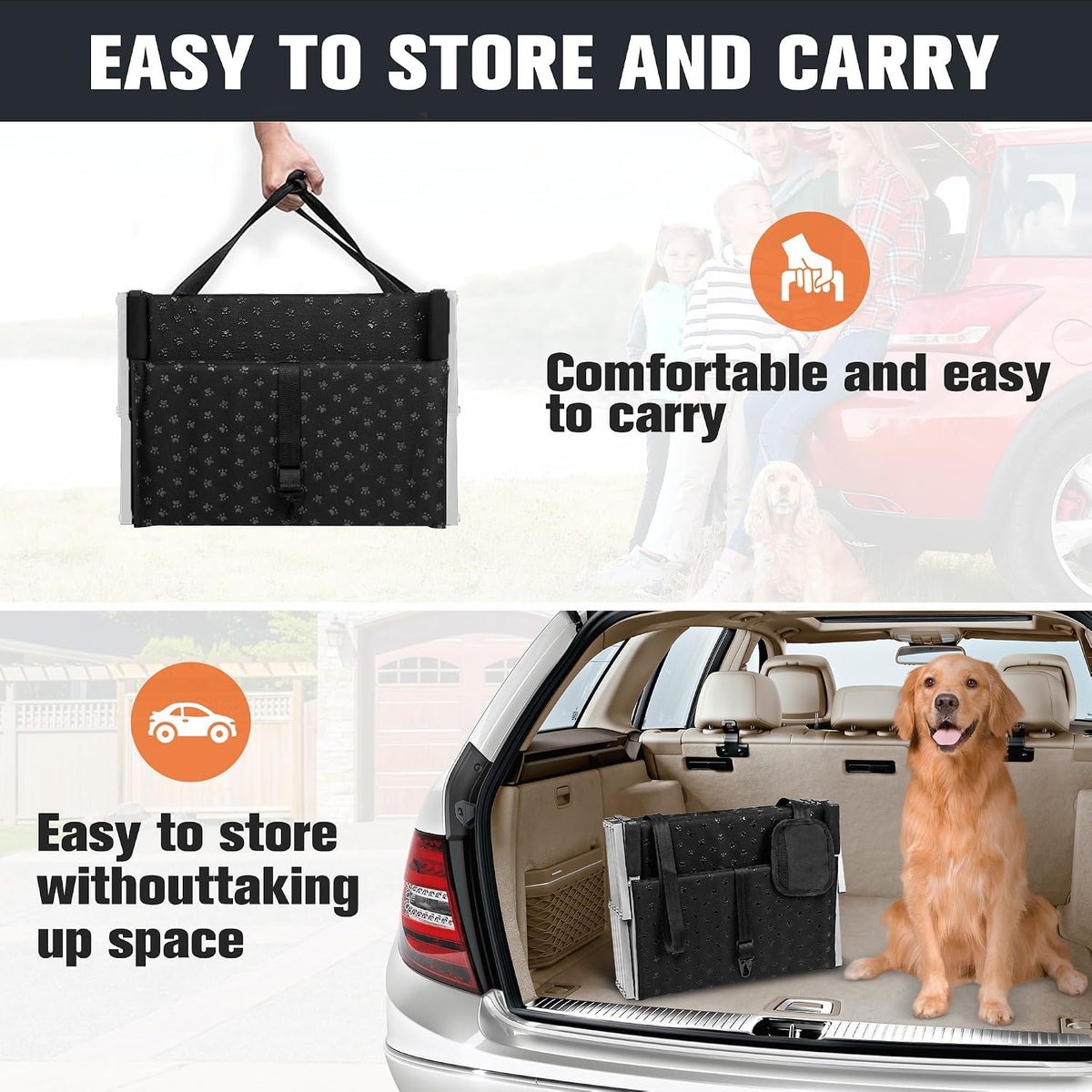 Dog Ramps for Large Dogs - Portable Dog Steps for Cars and SUV, Truck, Lightweight Non-Slip Dog Stairs Support Up to 200 Lbs