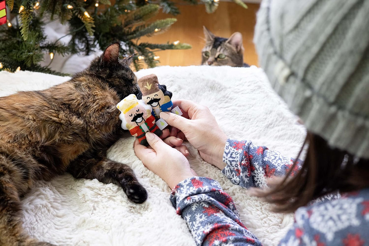 Pearhead Holiday Nutcrackers Cat Toy Set, Christmas Pet Owner Gift