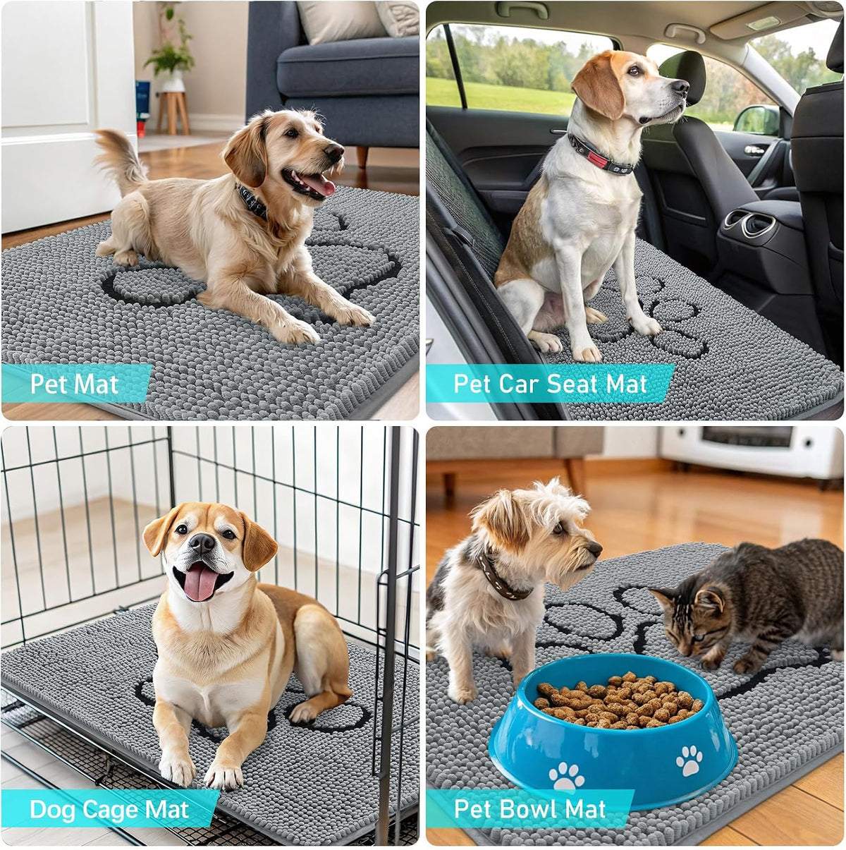OLANLY Dog Door Mat for Muddy Paws 47x20, Paw Print Design Chenille Mud Mat