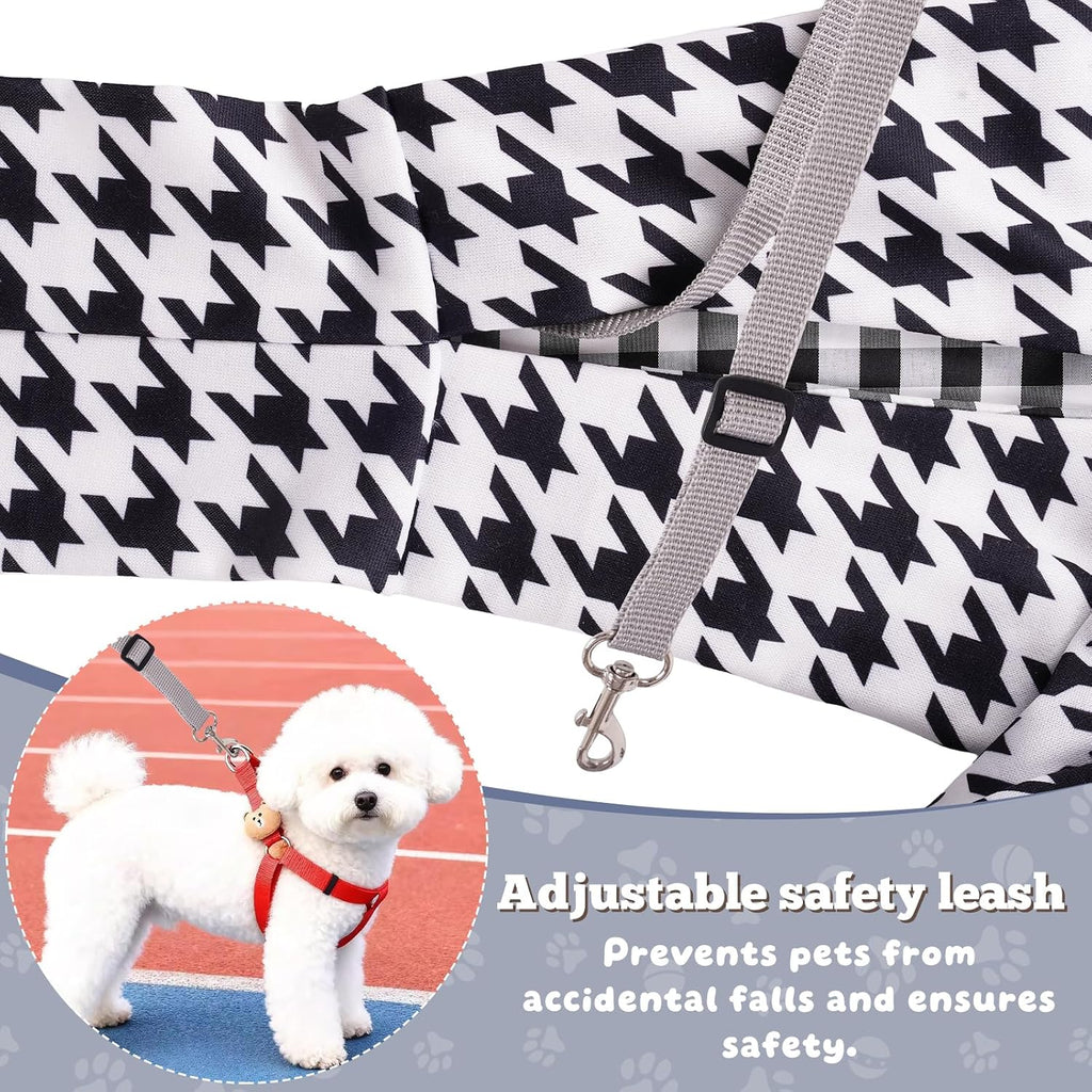 Dog Sling Carrier for Small Dogs and Cats 5–16 lbs, Puppy Carrier Sling with Safety Hook and Storage Pocket, Hands Free Pet Carrier Purse for Travel, Walking, Shopping (Houndstooth)