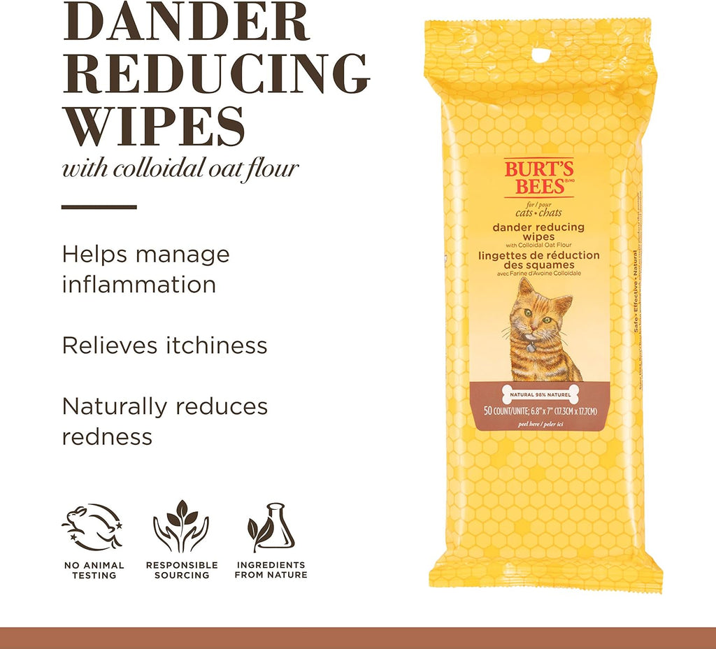 Burt's Bees for Pets For Cats Natural Dander Reducing Wipes | Kitten and Cat Wipes For Grooming, | 50 Count Cat Wipes for Dander Control - 6 Pack (300 Wipes Total)