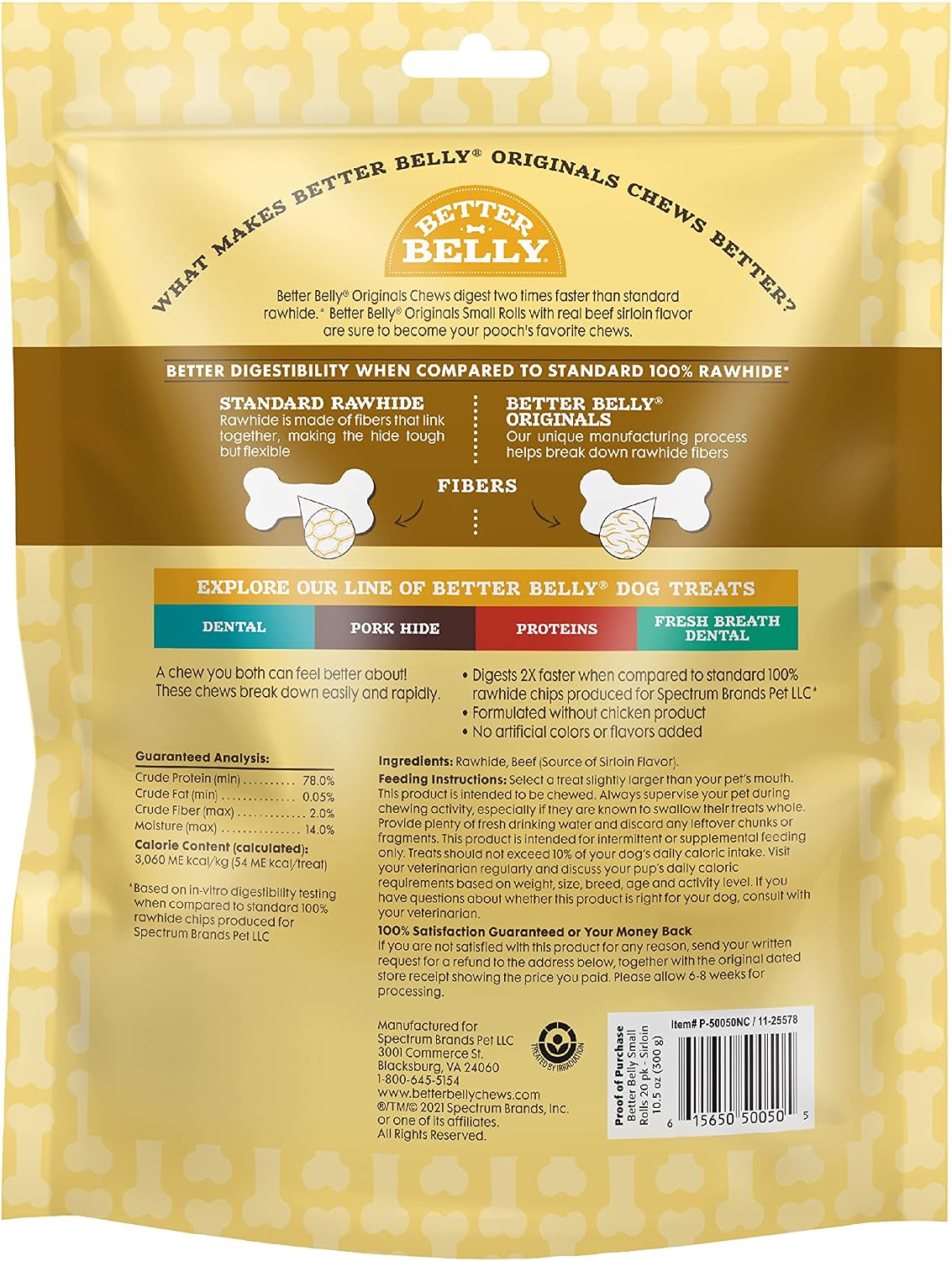 Better Belly Originals, Real Beef Sirloin Flavor, Small Rolls, Dog Chews, 20Count (P-50050NC) (Pack of 4)