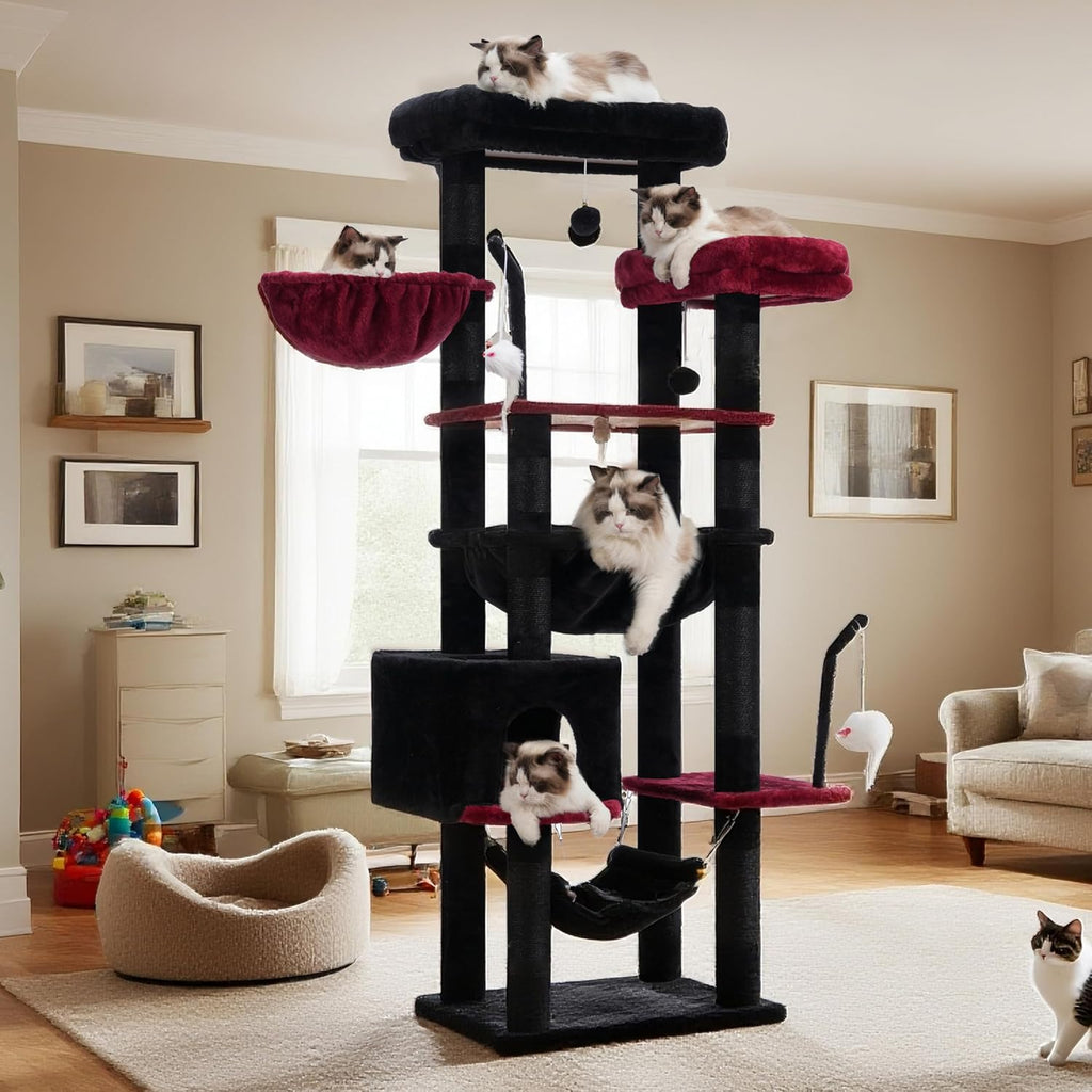 Gitelsnour Cat Tree, 63'' Cat Tower for Large Cats, Big Hammock GCT020BR