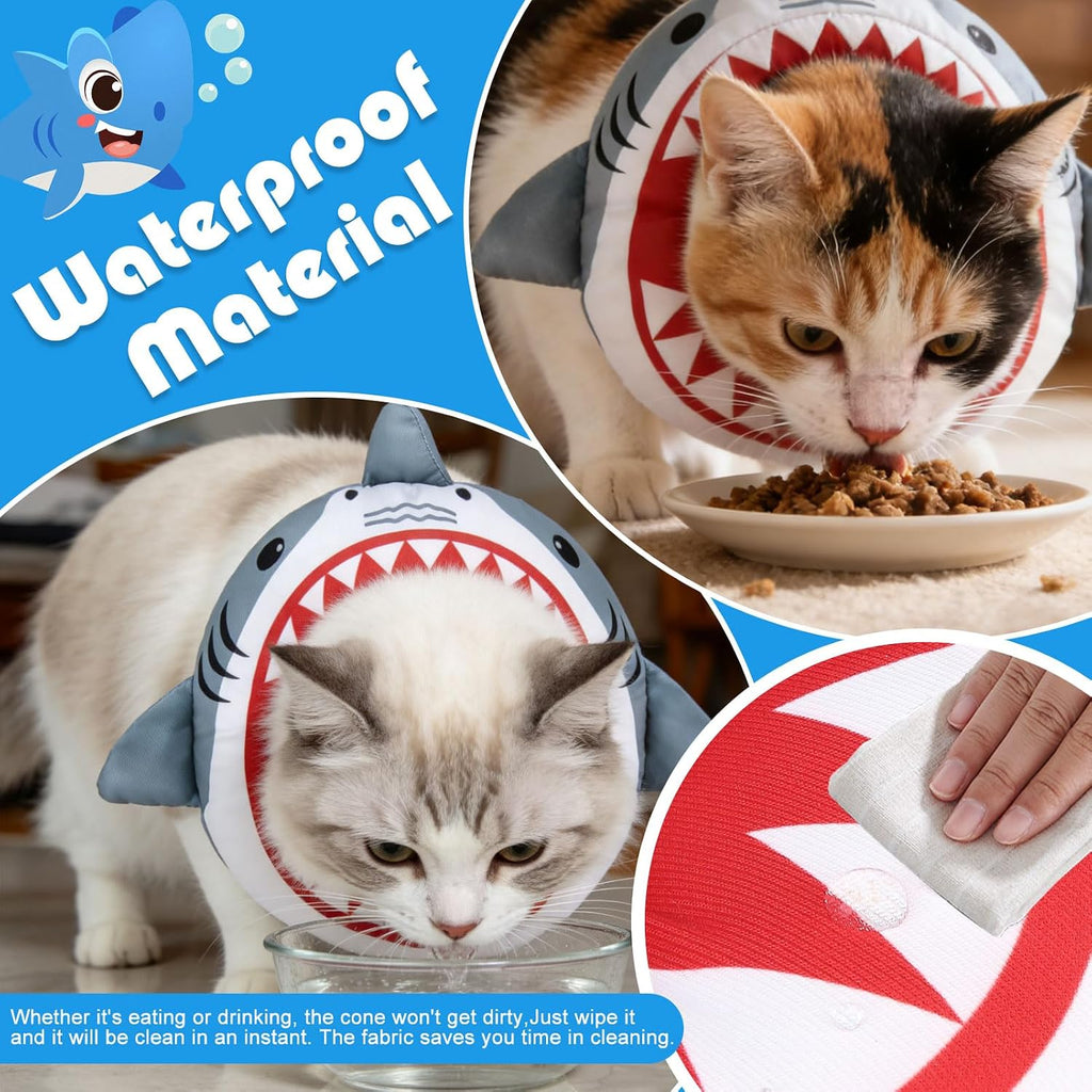 EXPAWLORER Cat Cone Collar Soft, Cat Recovery E Collar After Surgery to Stop Licking, Adjustable Waterproof Neck Elizabethan Pet Kitten Puppy Donut Pillow for Cats Wound Healing, Shark