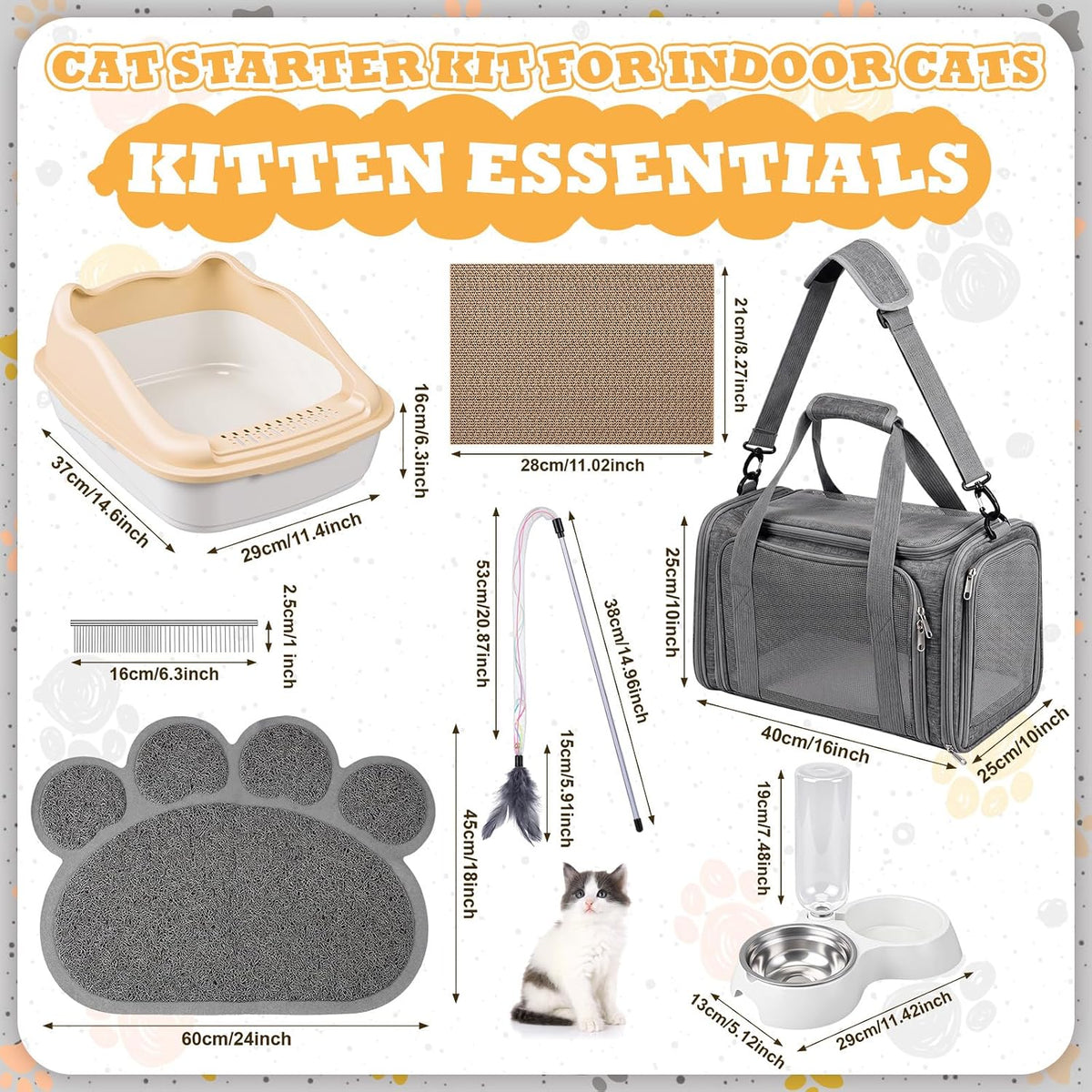 8 Pcs Kitten Supplies Starter Kit Cat Starter, Handbag, Grey