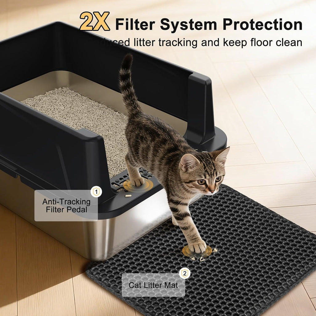 FURTIME Stainless Steel Cat Litter Box, Small Cats Metal Litter Box
