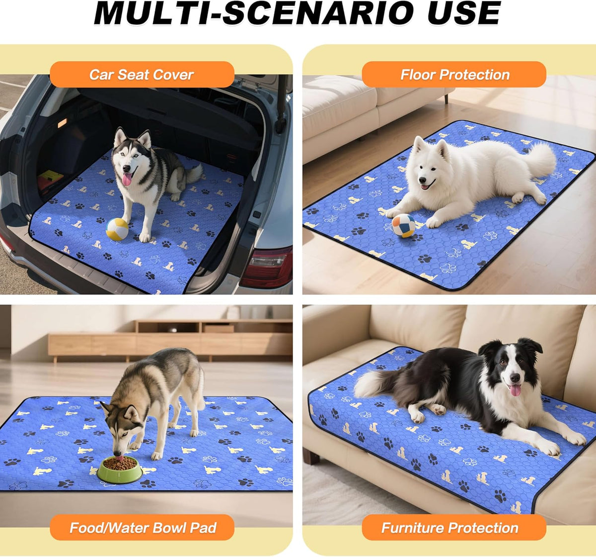 WanpeeGoo Washable Pee Pads for Dogs, Waterproof, 24 x 36 in, 2 Pack, Blue | Super Absorbent, Waterproof and Non-Slip; Washable, Reusable Dog Pads for Crates, Playpens, Floors, Furniture and Travel