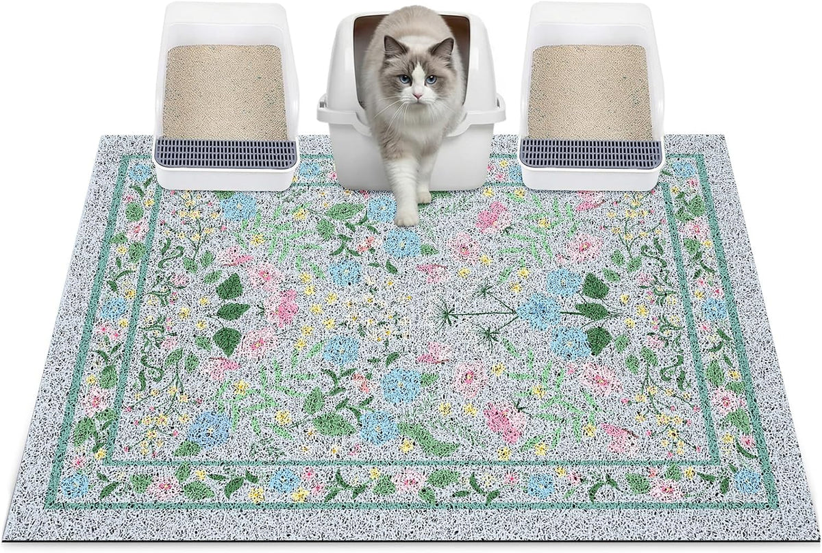 Glittme Cat Litter Mat, 40"x30" Non-Slip Washable Trapping Mat for Cats | Litter Trapping Mat With Thick PVC Coil To Catch Scatter, Soft On Paws And Waterproof Bottom To Protect Floors