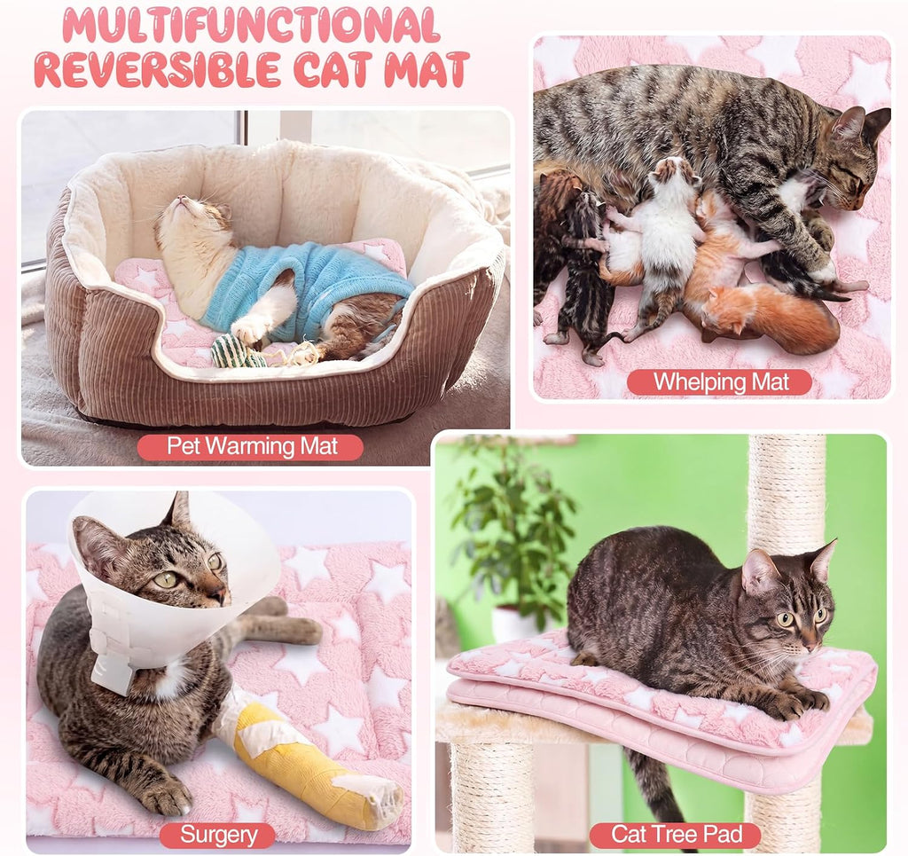 VitalCozy 2 Pcs 14" X 21" Self Warming Cat Pet Mat, Star, Pink