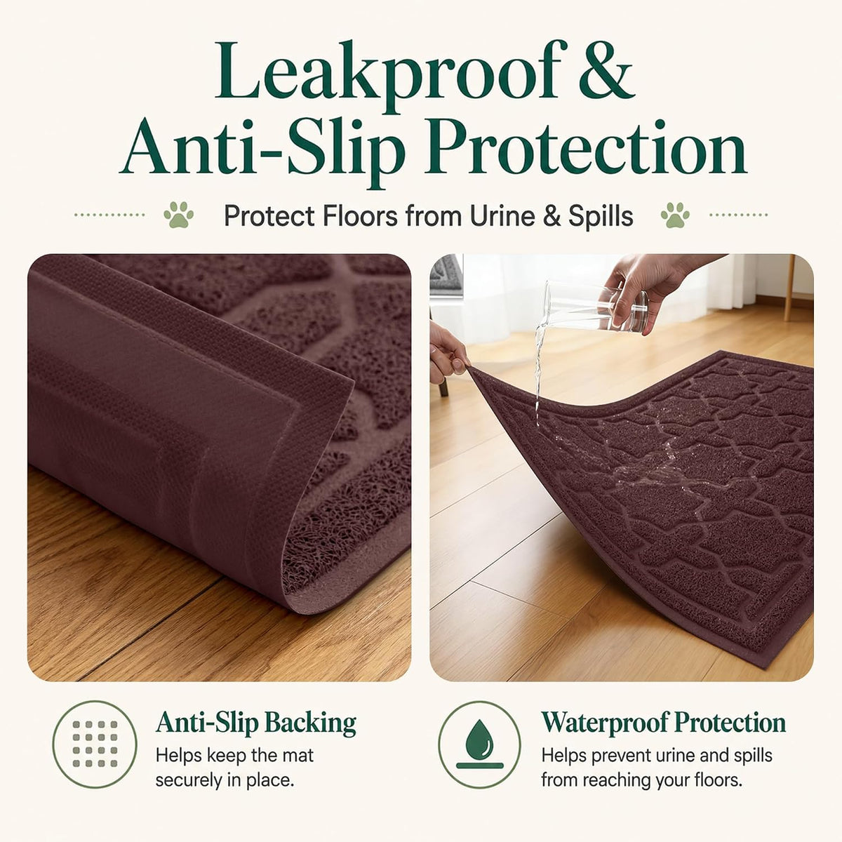 Yimobra Cat Litter Mat, Waterproof Litter Trapping Mat, 24x20, Dark Coffee | PVC Litter Box Mat with Non Slip Backing, Easy Clean Surface and Scatter Control Design for Cleaner Floors