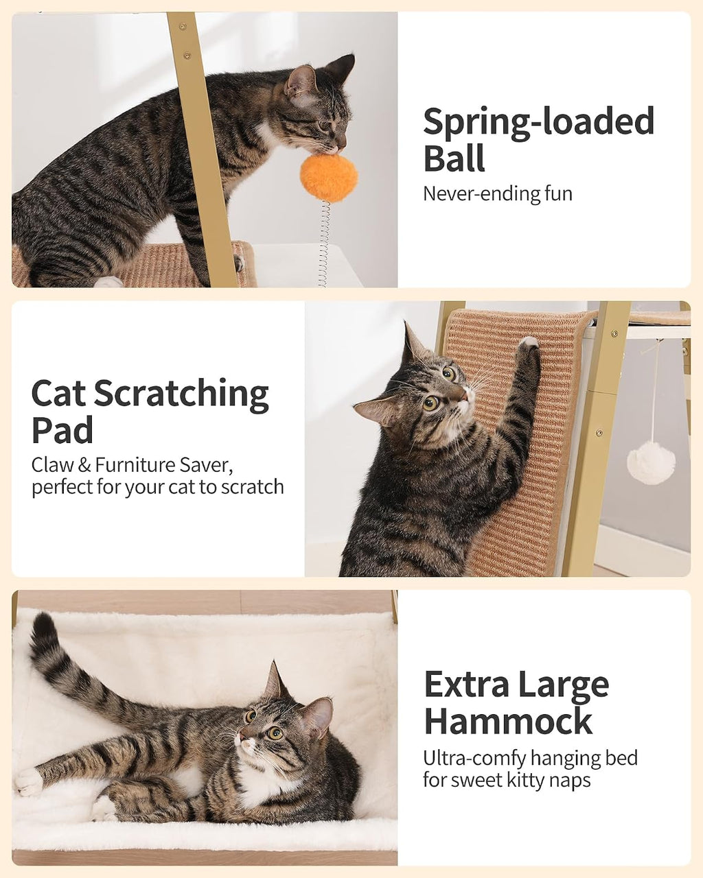 FourFurPets Modern Cat Tree, 58-Inch Cat Tower for Large Cats, Big Hammock