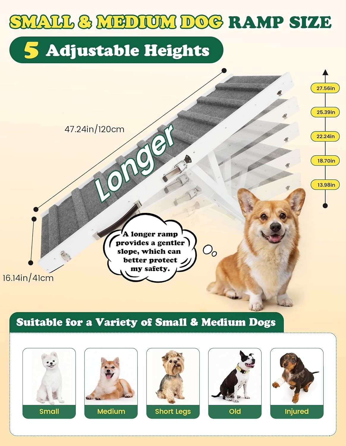 Dog Ramp for Small & Medium Dogs Foldable Pet Ramp for Bed (White)