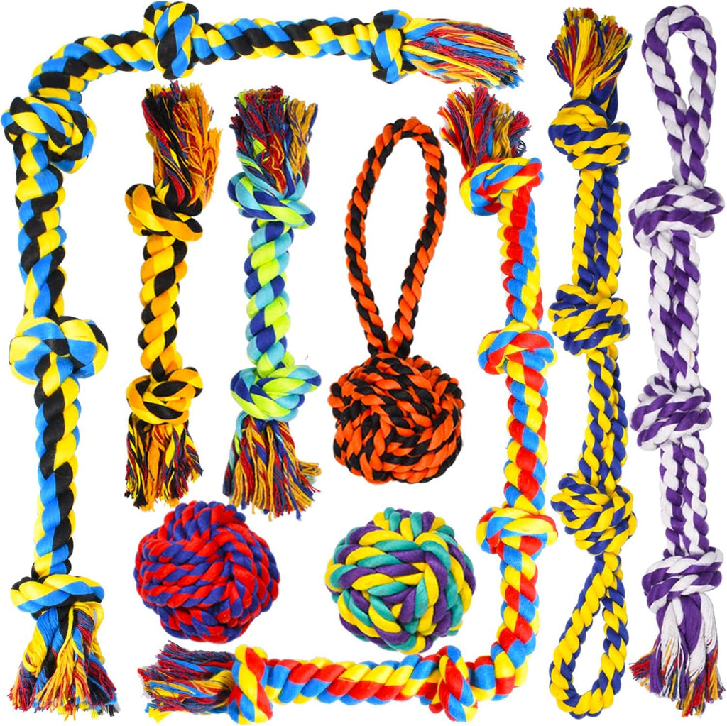 SHARLOVY Large Tough Chew Toys for Aggressive Chewers, 9 Pack Dog Rope Toys | Heavy Duty 5 Knots Indestructible Rope Toys for Large Breed, Cotton Puppy Teething Chew Toys,Tug of War Toy for Medium Dogs