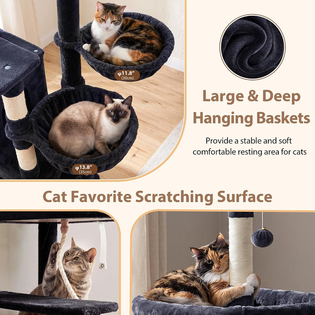 Gitelsnour 74.4'' Cat Tree Tower for Large Cats with Removable Bed, GCT803G