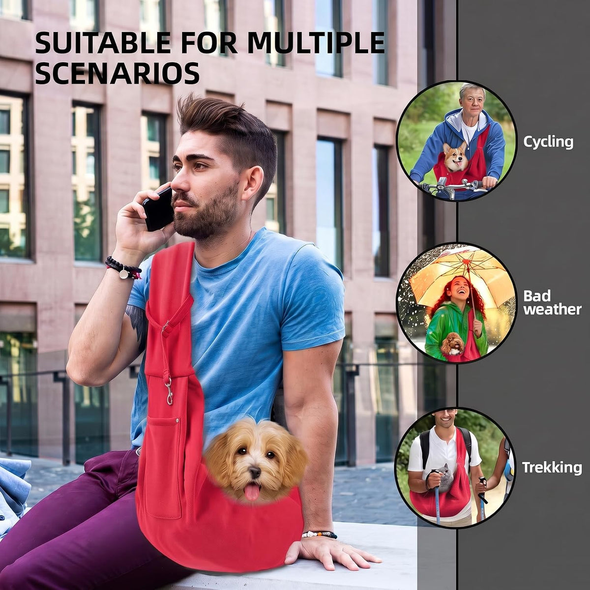 ARZQUT Dog and Cats Carrier Sling, Small Pet Carrier with Storage Pocket