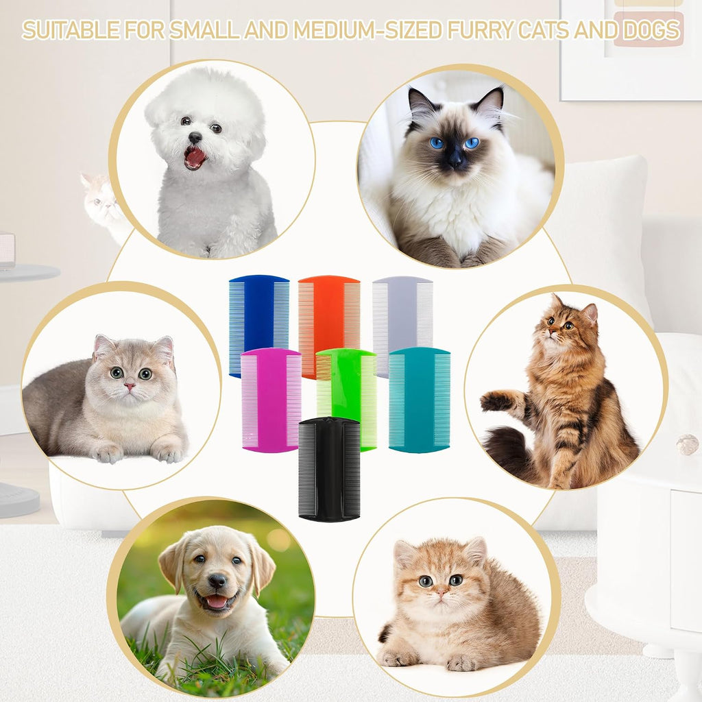 140 Pcs Flea and Tick Grooming Tool Bulk- Double Sided Comb for Cats Dogs Lice and Tick Comb for Small Pets, Kittens and Puppies (7 Colors)