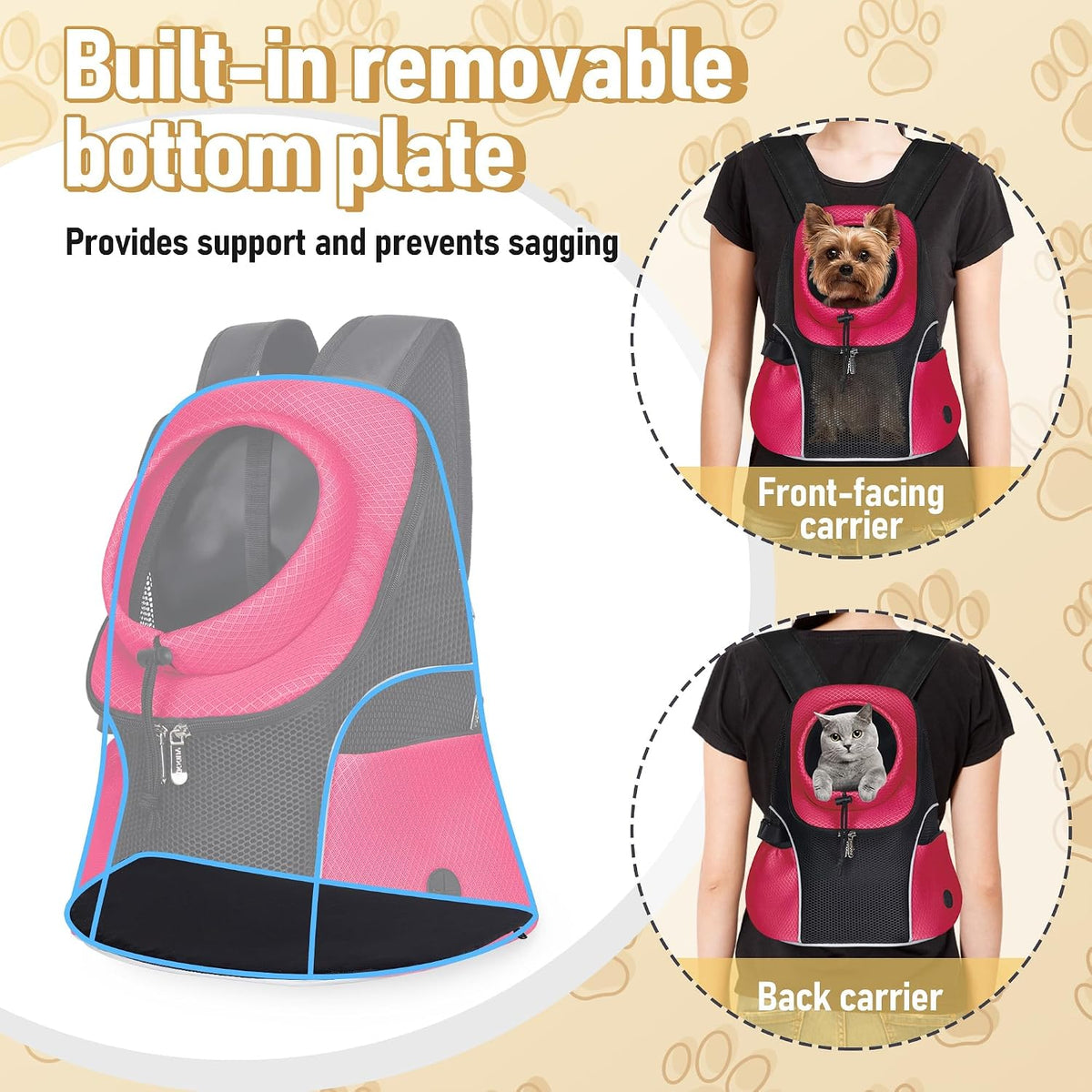 WOYYHO Pet Dog Carrier Backpack, Ventilated Mesh Small Dog Front Backpack
