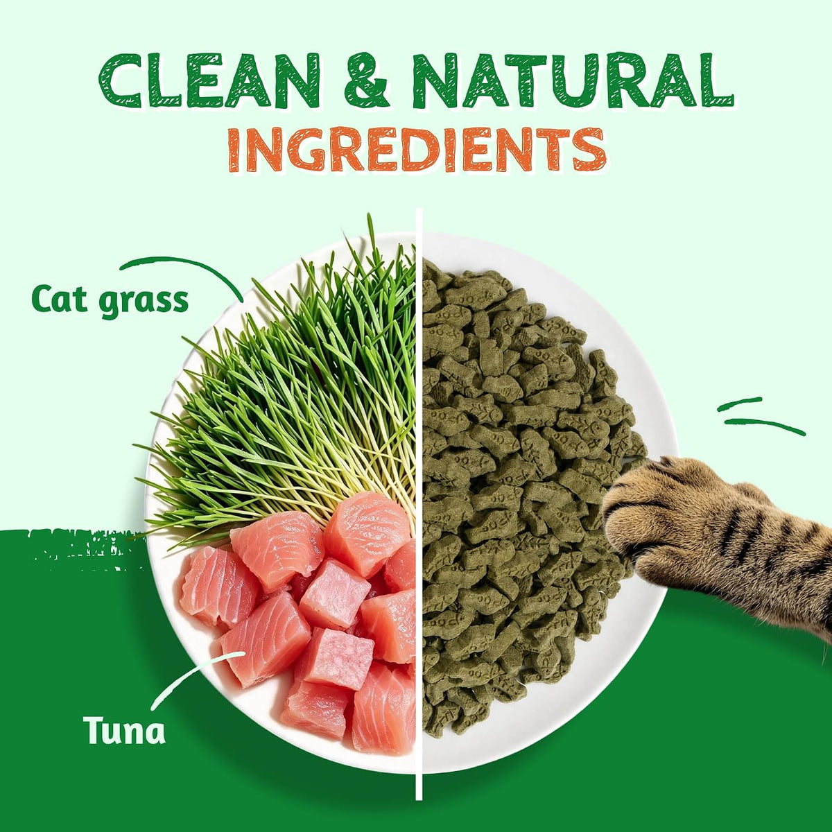 Just Try 16 oz Feline Grass Treats Tuna Flavor Hairball Treats for Cats