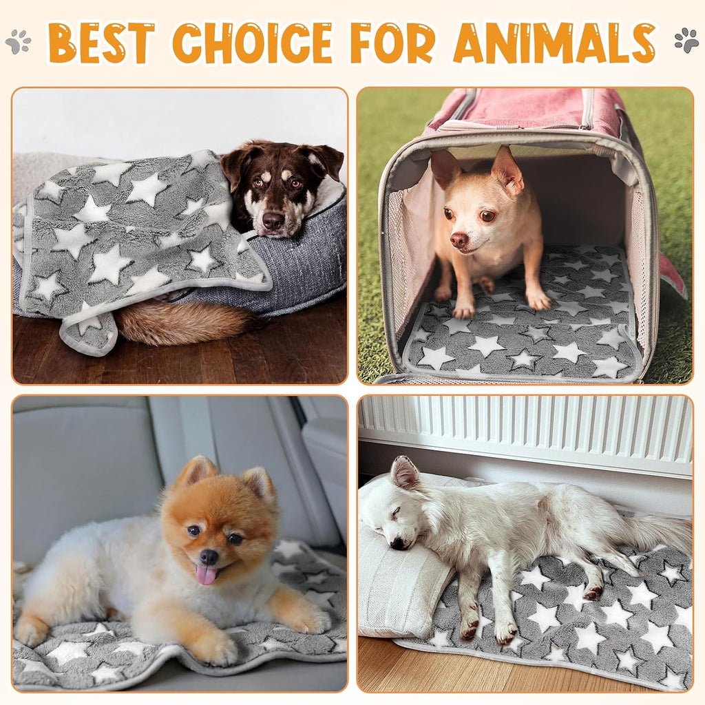 Tatuo 4 Pcs Fleece Dog Blankets for Puppy Cat, Grey, 24 x 16 in, Star