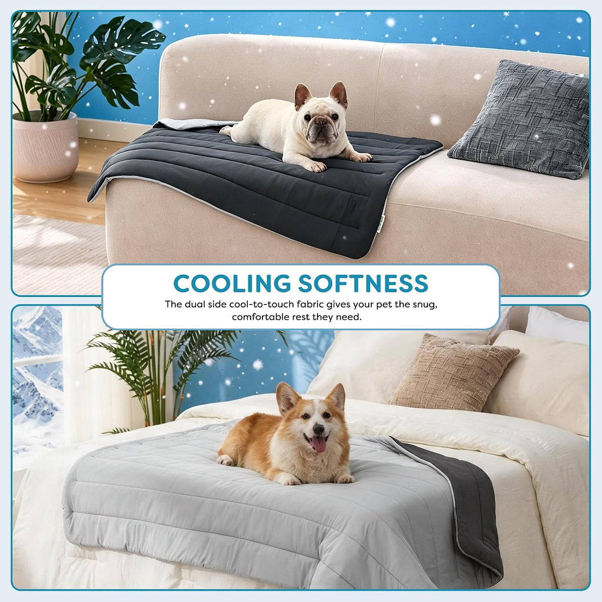 Reversible Dog Cooling Blanket for Summer, Washable Pet Bed Pad Mat