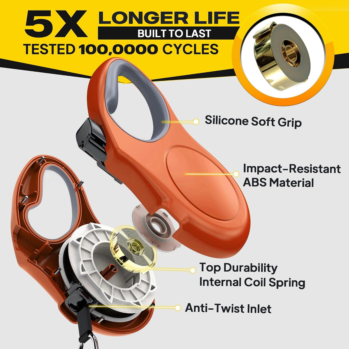 Fida Retractable Dog Leash, 10ft Heavy Duty Pet Walking Leash for X-Small Dogs or Cat up to 18 lbs, Tangle Free. One-Hand Brake (X-Small, Orange)
