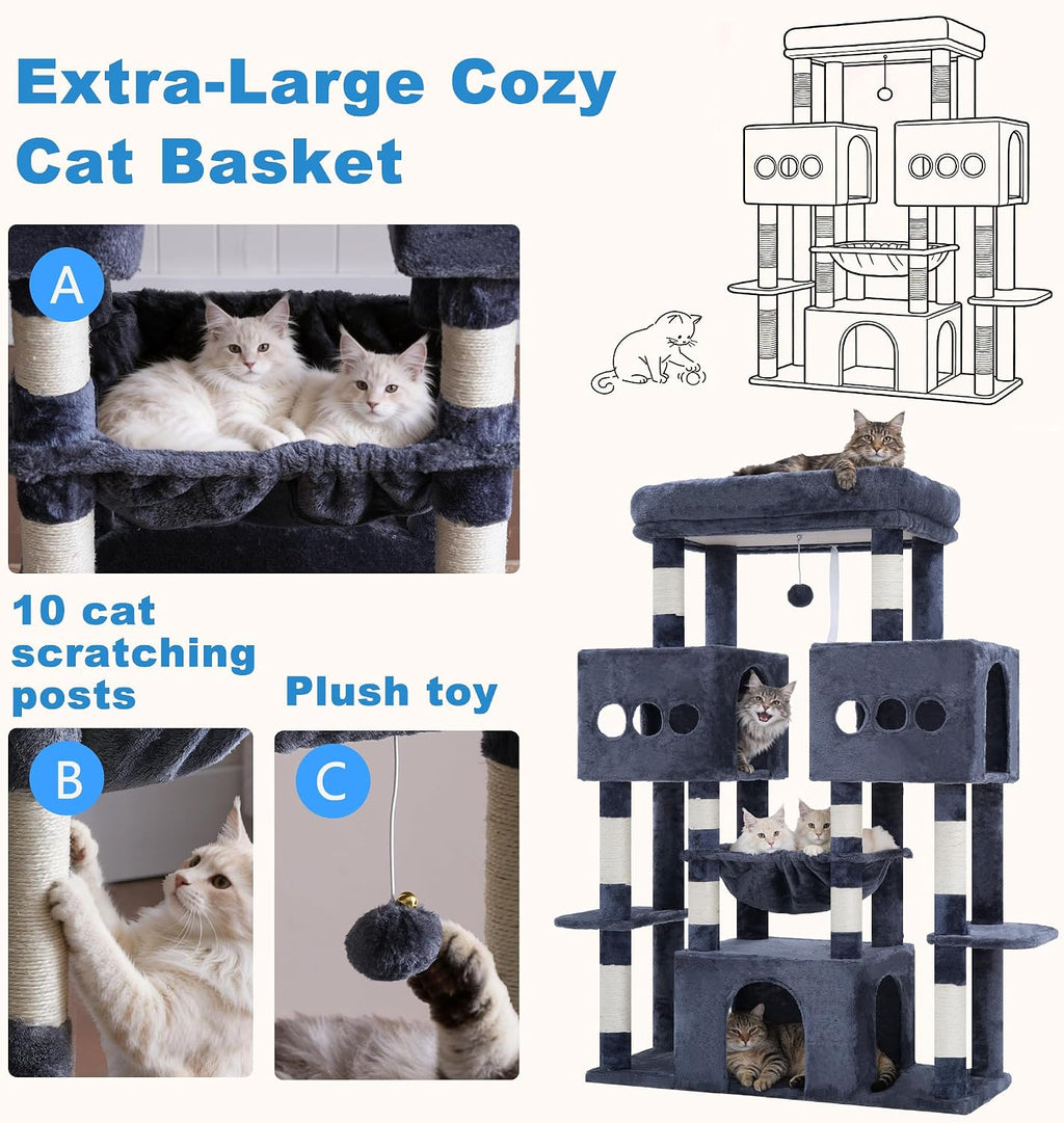 Hey-brother Cat Tree Tower with Sturdy Wide Base, Large Platforms, MPJ083G