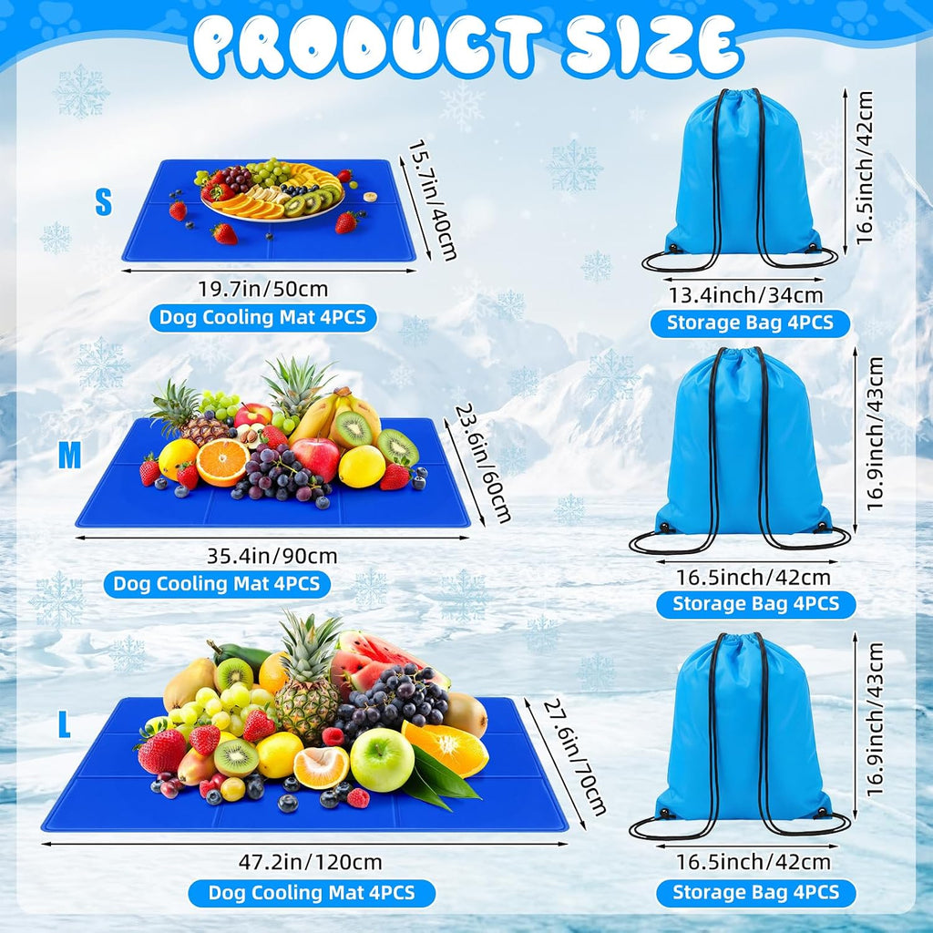 Drydiet 4 Pack Dog Cooling Mat - 23'' X 35'' Solid Gel Self Cooling Mat with Storage Bag Pressure Activated No Refrigeration or Electricity Needed Pet Pad for Dogs & Cats Kennels, Crates, Beds
