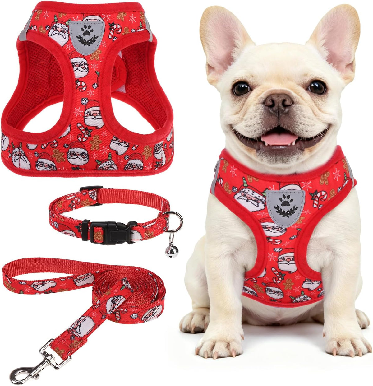SCENEREAL Christmas Small Dog Harness Collar and Leash Set, Step-in No Pull