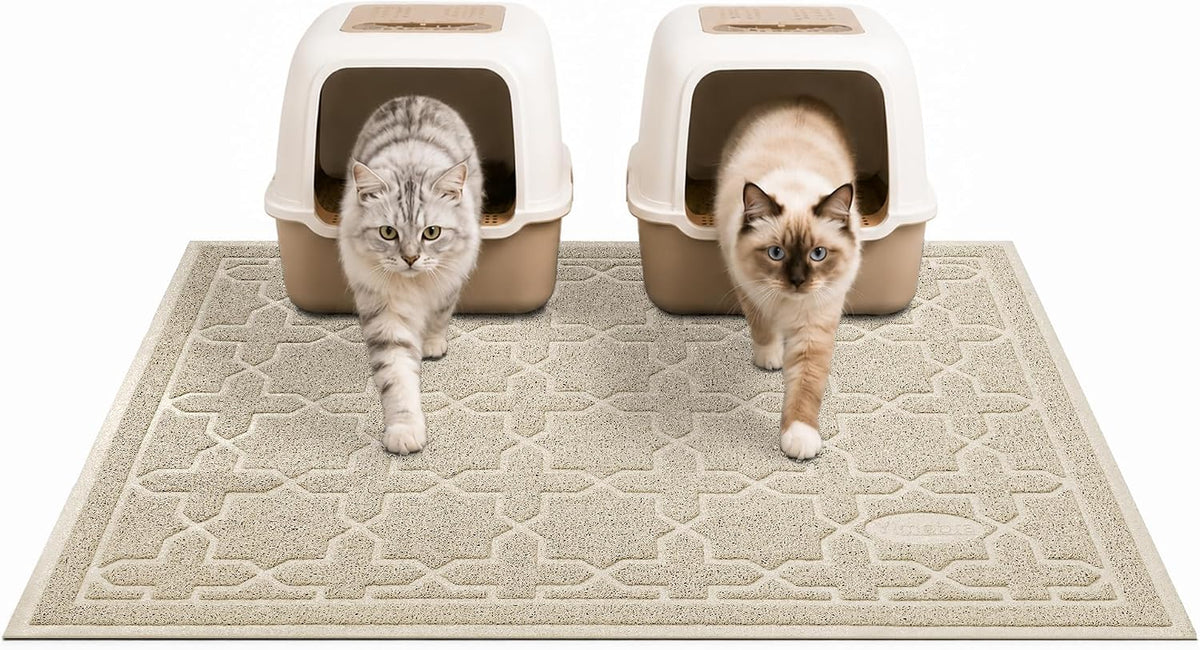 Yimobra Cat Litter Mat, Waterproof Litter Trapping Mat, 47x36, Beige | PVC Litter Box Mat with Non Slip Backing, Easy Clean Surface and Scatter Control Design for Cleaner Floors