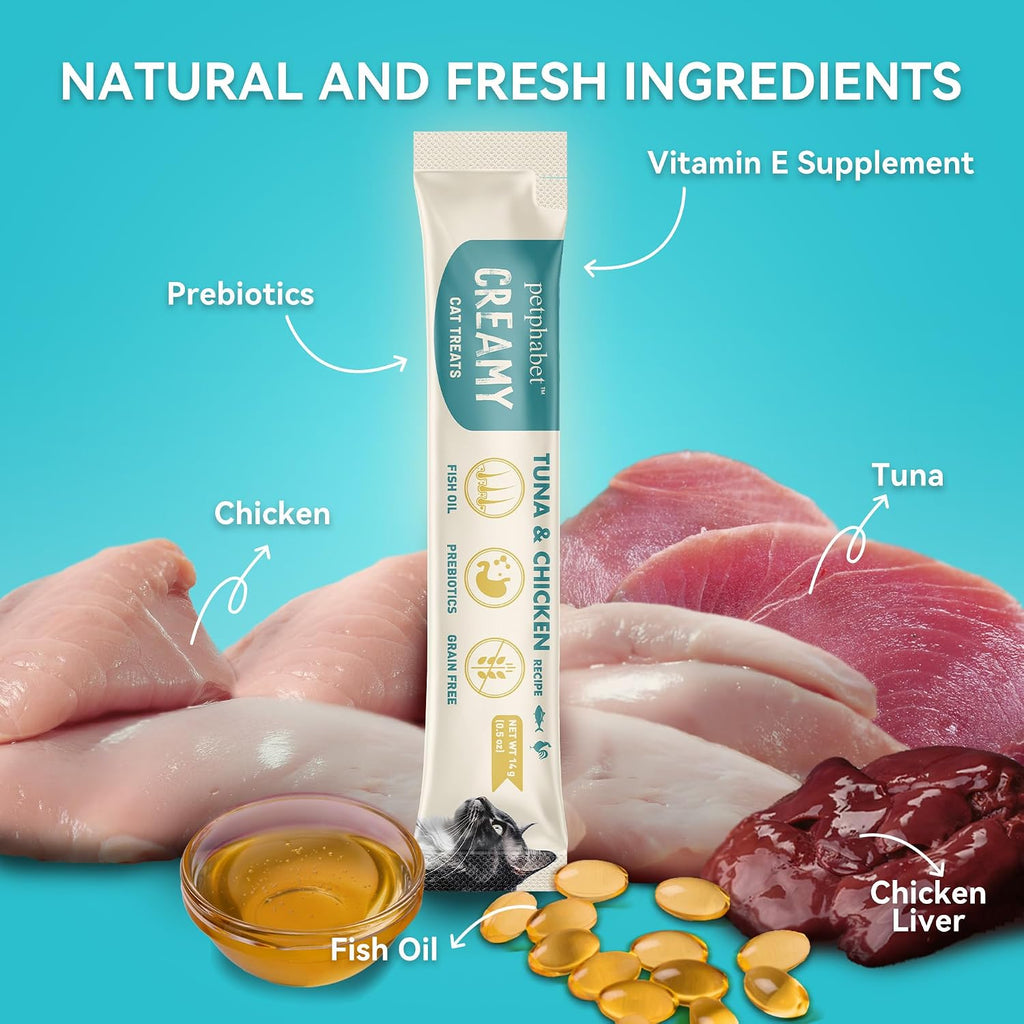 PETPHABET Lickable Cat Treats Squeeze, Tuna & Chicken Recipe 20 Tubes