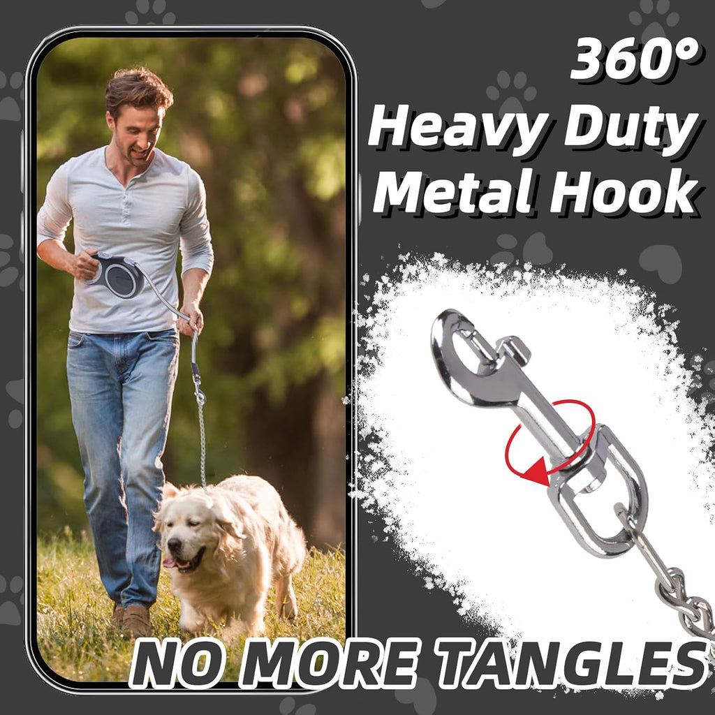 PUPTECK Retractable Dog Leash with Detachable Chew Proof Cable, Black, 26ft