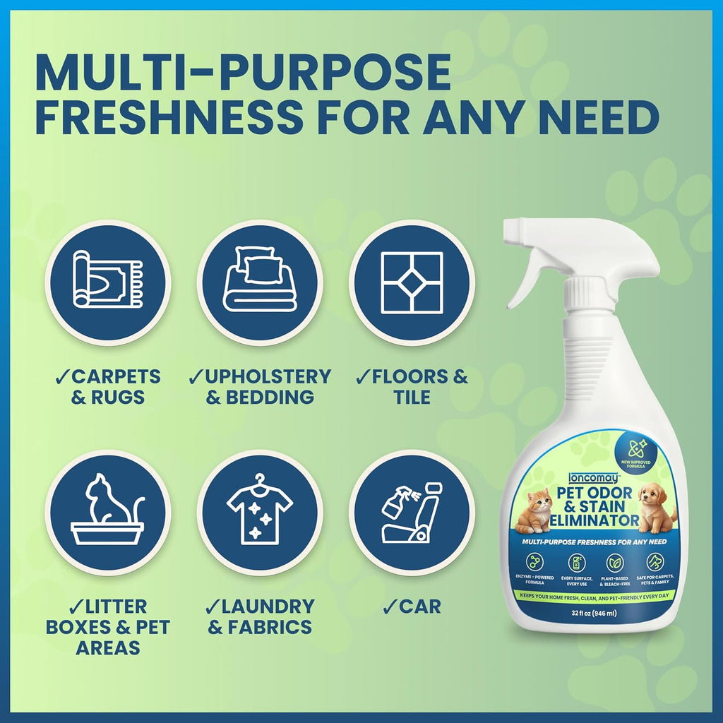 Enzyme Cleaner for Dog & Cat Urine, Pet Urine Odor Eliminator, Enzymatic Carpet Stain Remover for Home, Pet Odor Eliminator Cleaning Spray Kit, 32 Fl Oz + 4 Fl Oz