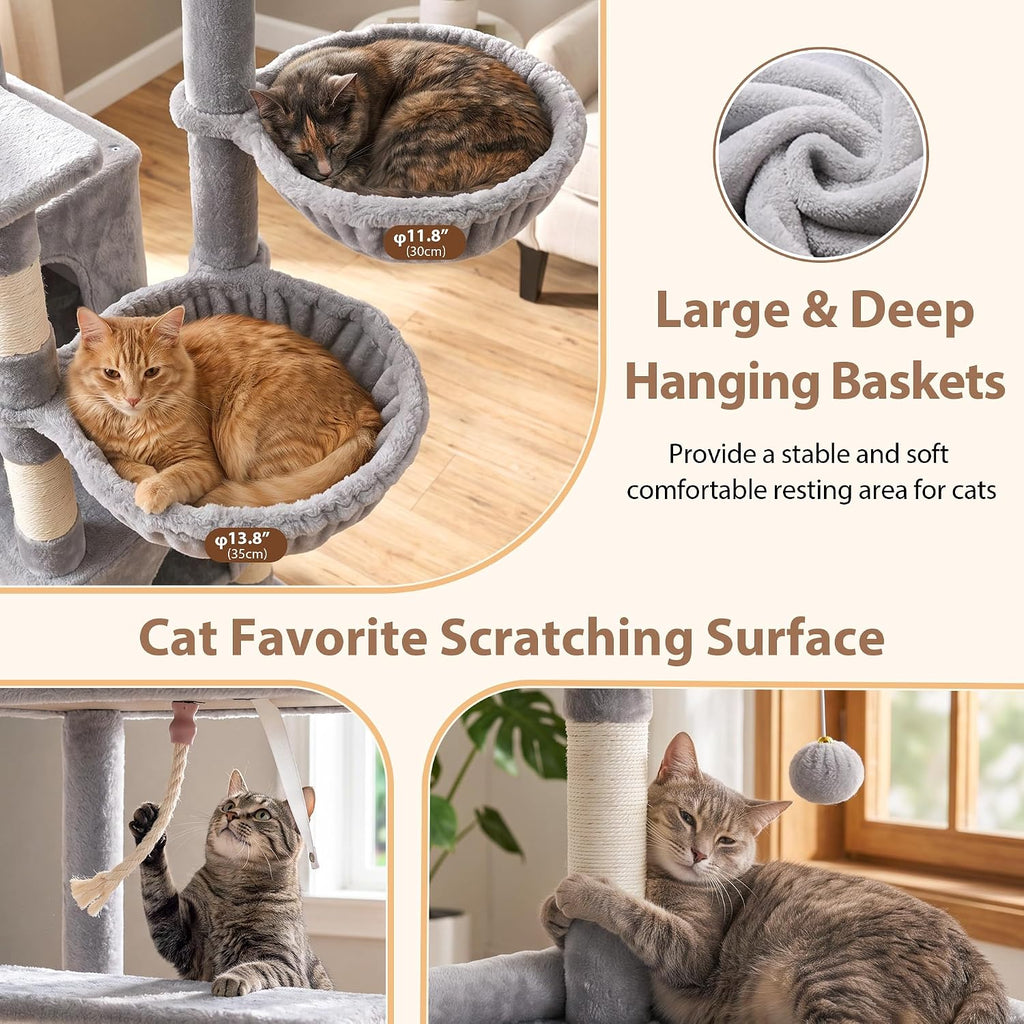 Gitelsnour 74.4'' Cat Tree Tower for Large Cats with Removable Bed, GCT803W