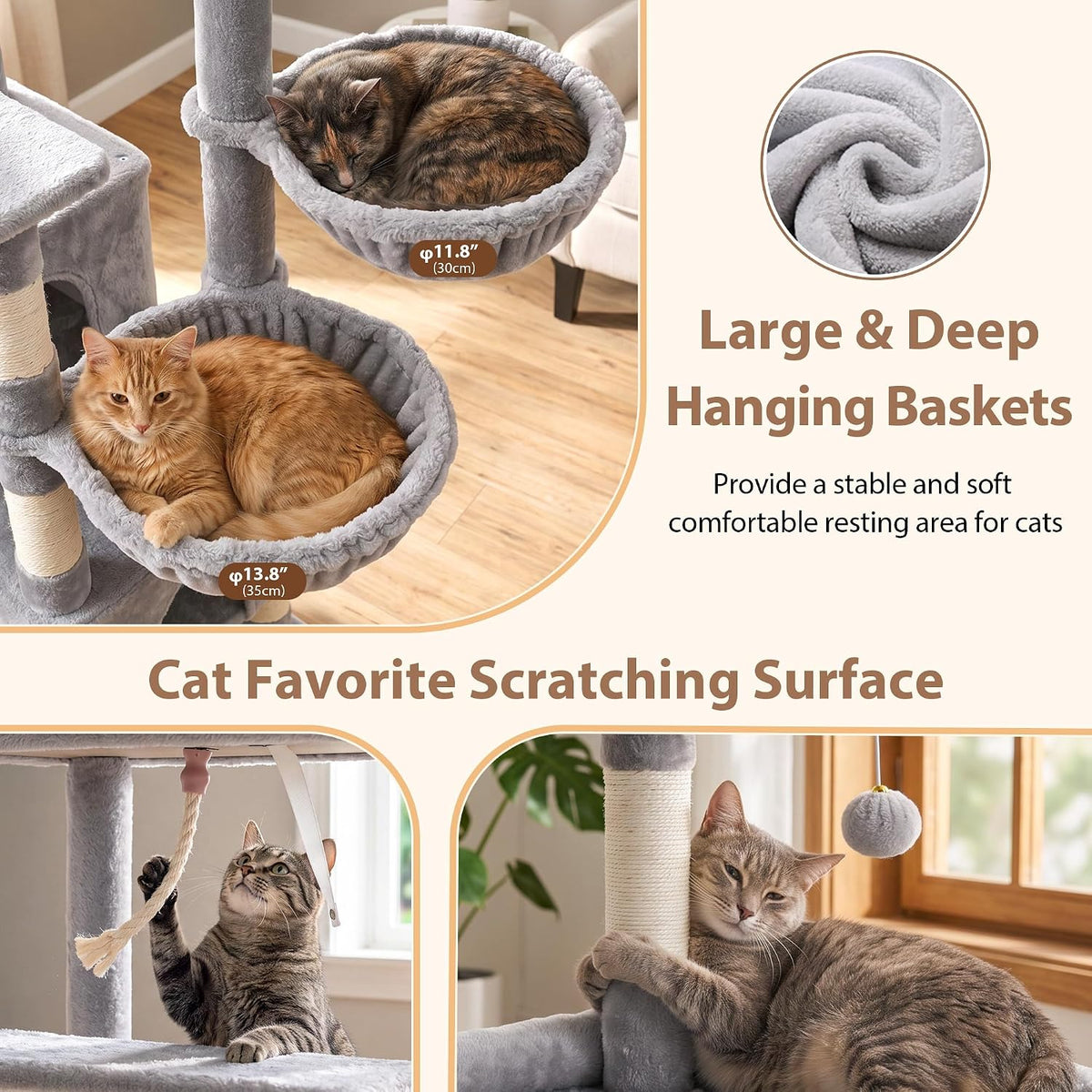 Gitelsnour 74.4'' Cat Tree Tower for Large Cats with Removable Bed, GCT803W