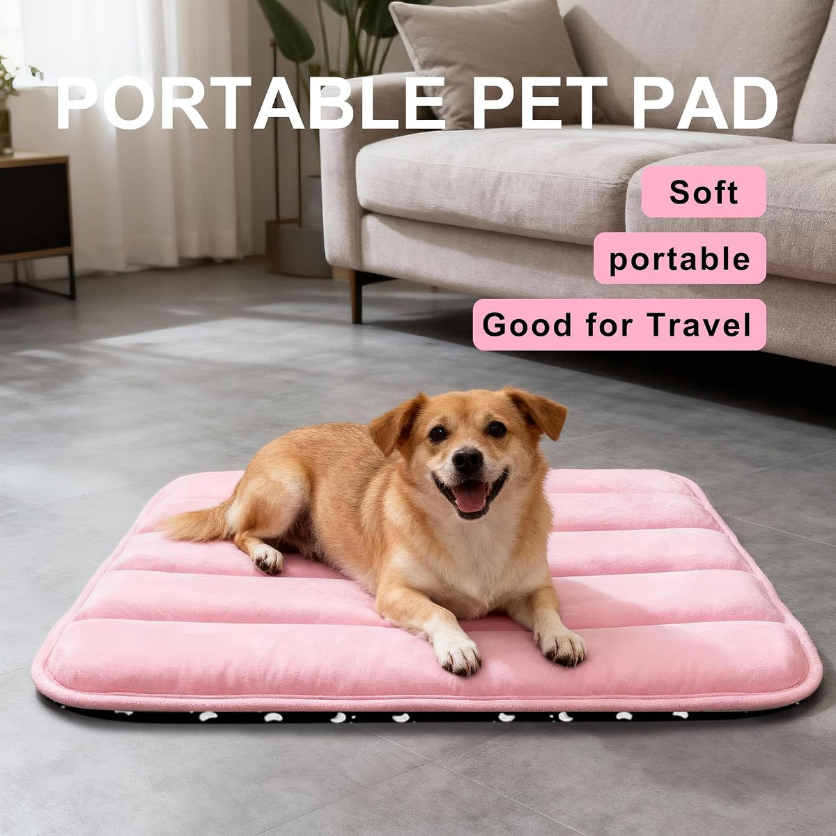 Dog Bed Mat, Reversible Dog Crate Pad with Washable Kennel Mat and Soft Foam, Flat Pet Bed for Dogs & Cats, for Crates Carriers & Travel (Pink, 28" L*16" W*1.5" Th)