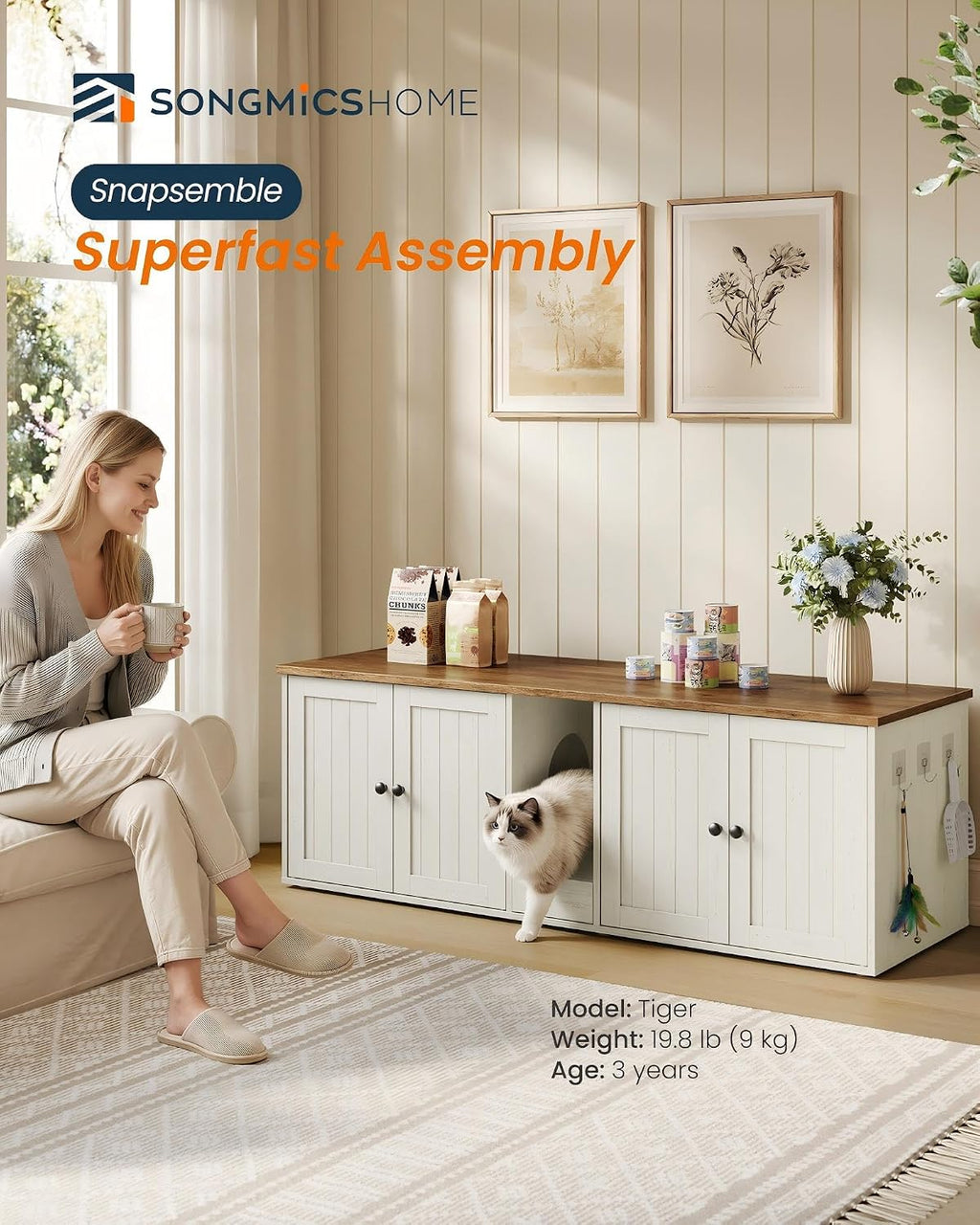 SONGMICS HOME Toolless Assembly Litter Box Enclosure, Cat House