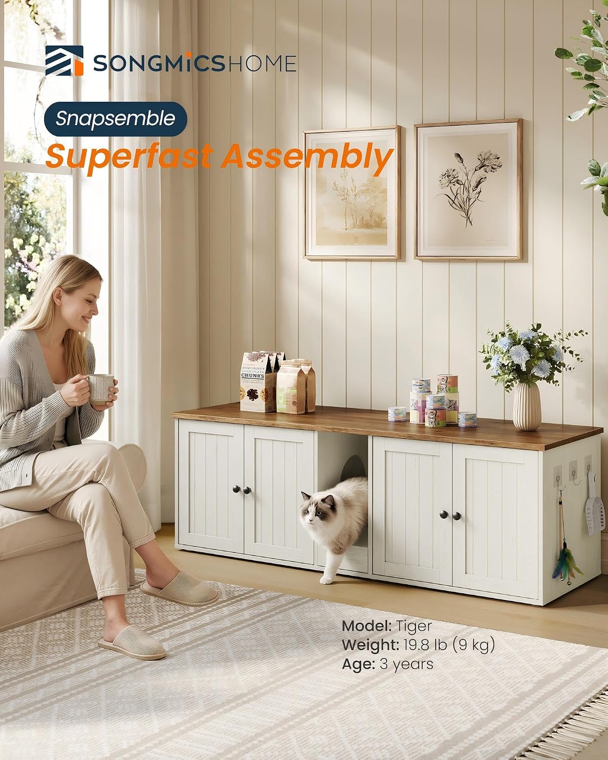 SONGMICS HOME Toolless Assembly Litter Box Enclosure, Cat House
