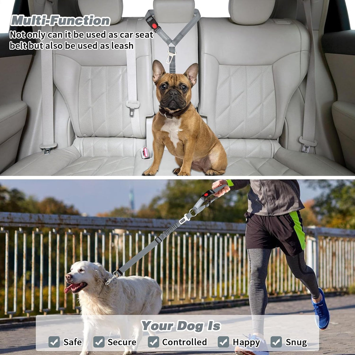 BWOGUE Dog Seat Belt for Car, Headrest Restraint Reflective Bungee, 1 Pack