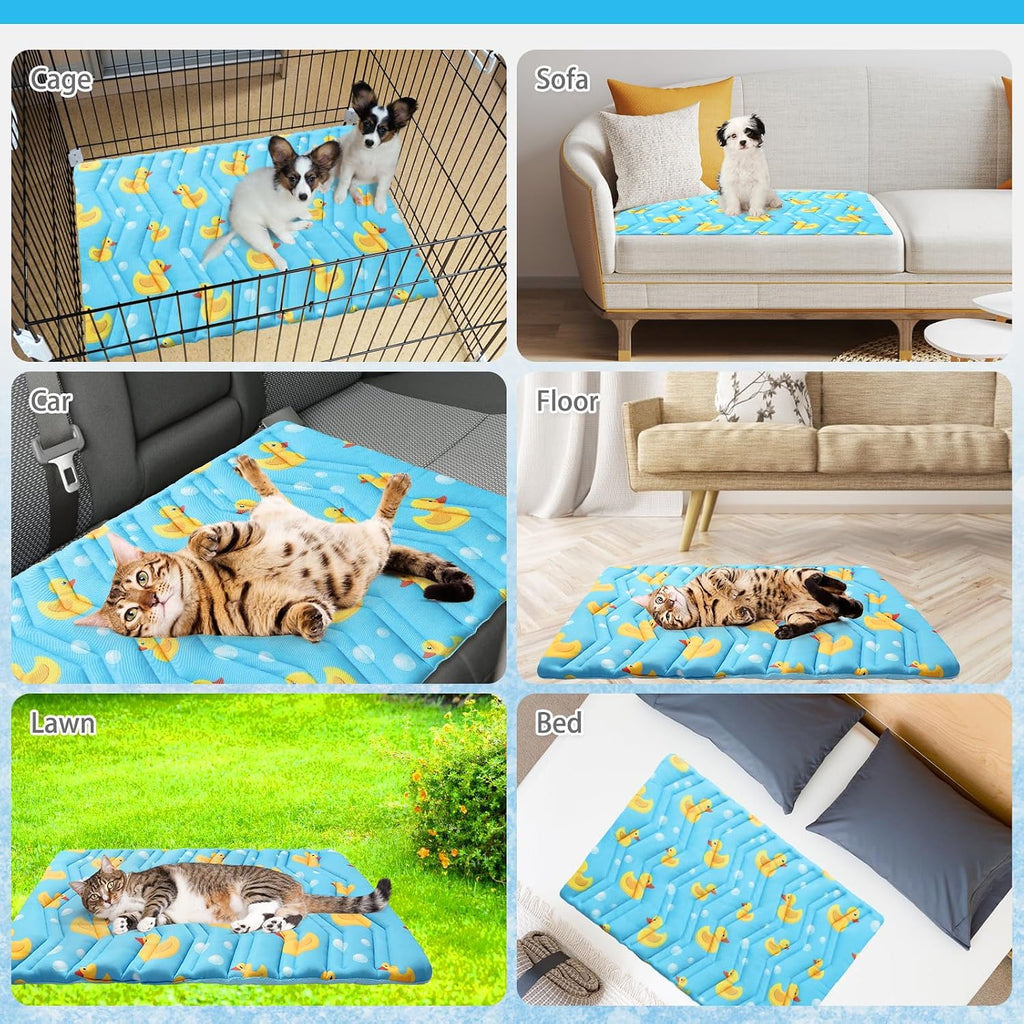 KOOLTAIL Dog Cooling Mat, Upgraded Two Sided Cooling Pad for Dogs Cats Puppy, Soft Pet Sleeping Blanket Keep Cool in Summer with Cute Duck Pattern, Washable Waterproof for Crate Sofa Bed, Blue M