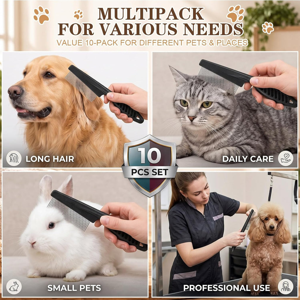 Nuogo 10 Pcs Metal Flea Comb for Dogs Cats Multi Pack, Black, 1 Sizes