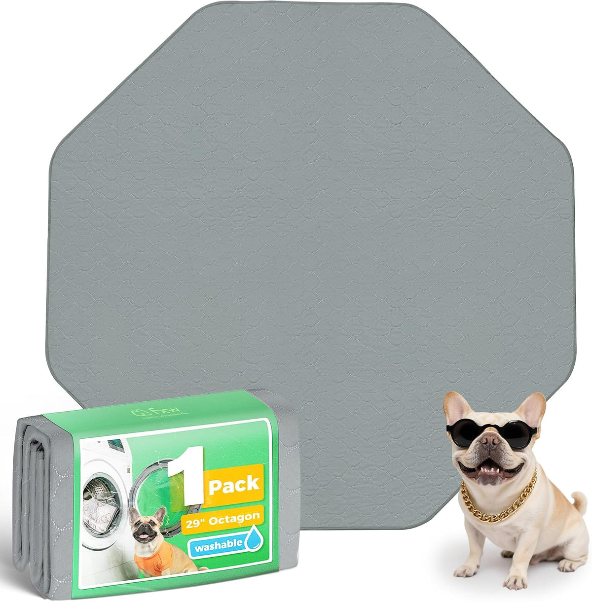 FXW Washable Pee Pads for Dogs, Super Absorbent, 29" Octagon, 1 Pack | Machine washable, Non-slip backing, Fits 24"H 8-Panel FXW Rollick/Homeplus Playpens