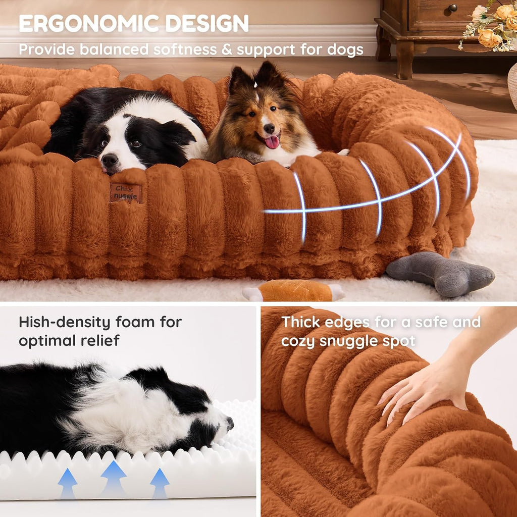 ChiXnuggle Orthopedic Human Dog Bed,Striped Faux Fur Washable Cover,Blanket