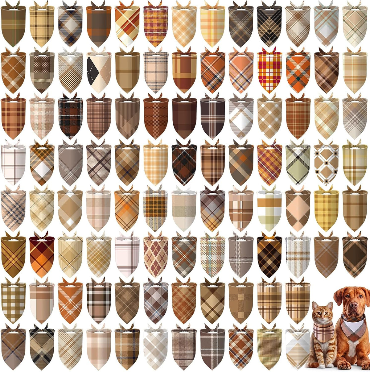 Huhumy 100 Pcs Fall Plaid Dog Bandanas Bulk Plaid Dog Bandanas Fall Decor