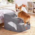 Woochpet 3-Tier Dog Stairs for Beds Foam Ramp Stairs for Couch Dark Grey