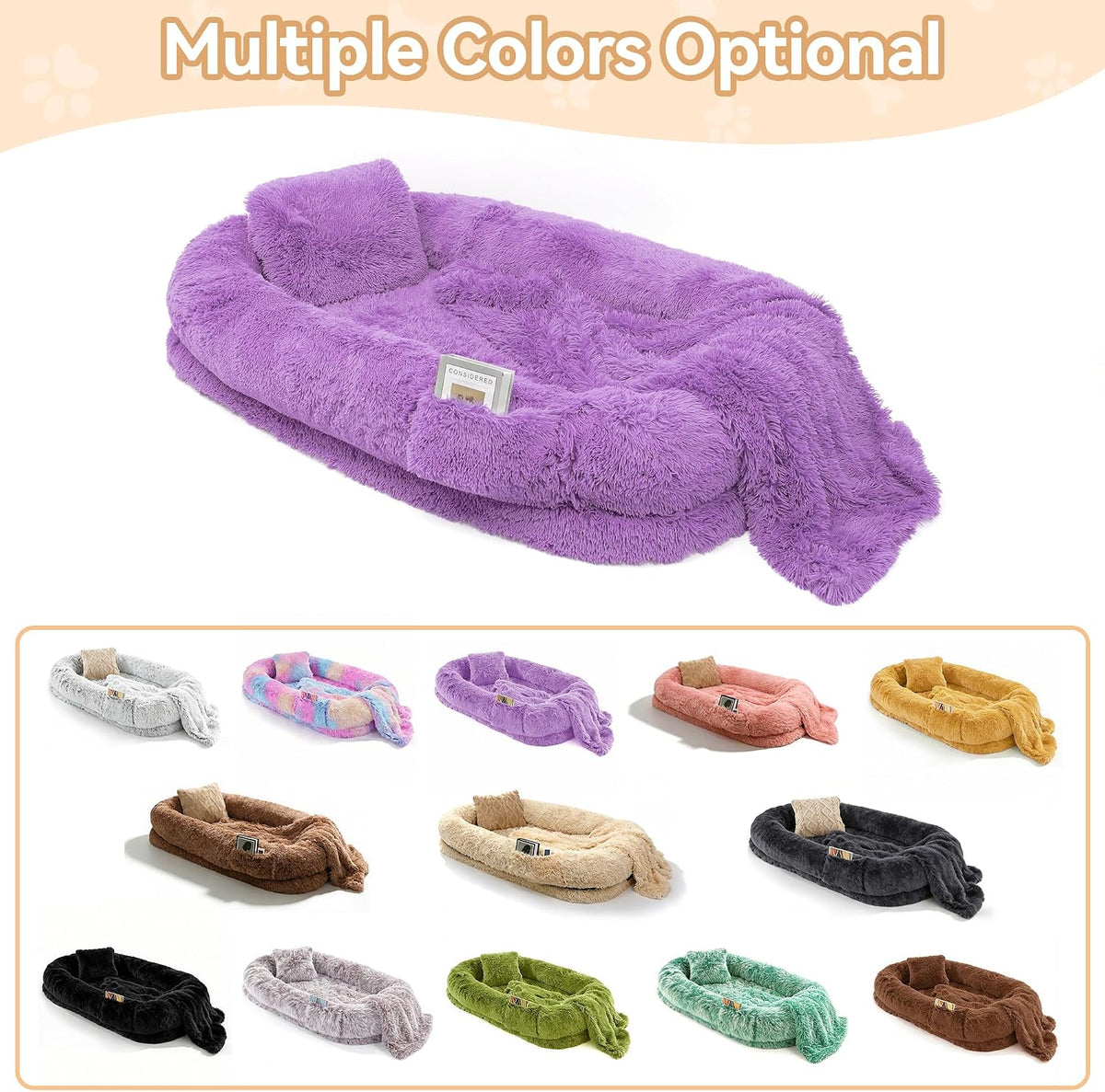 Human Dog Bed, Oversized Plush Lounger Bed with Plump Pillow and Blanket