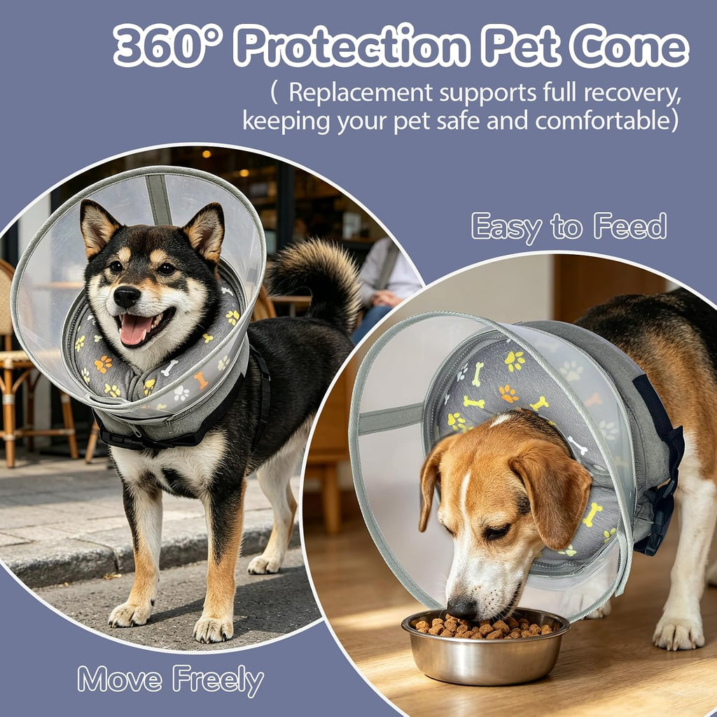 Inflatable Dog Cone Collar with Anti-Licking Clear Shield, for Dogs Cats