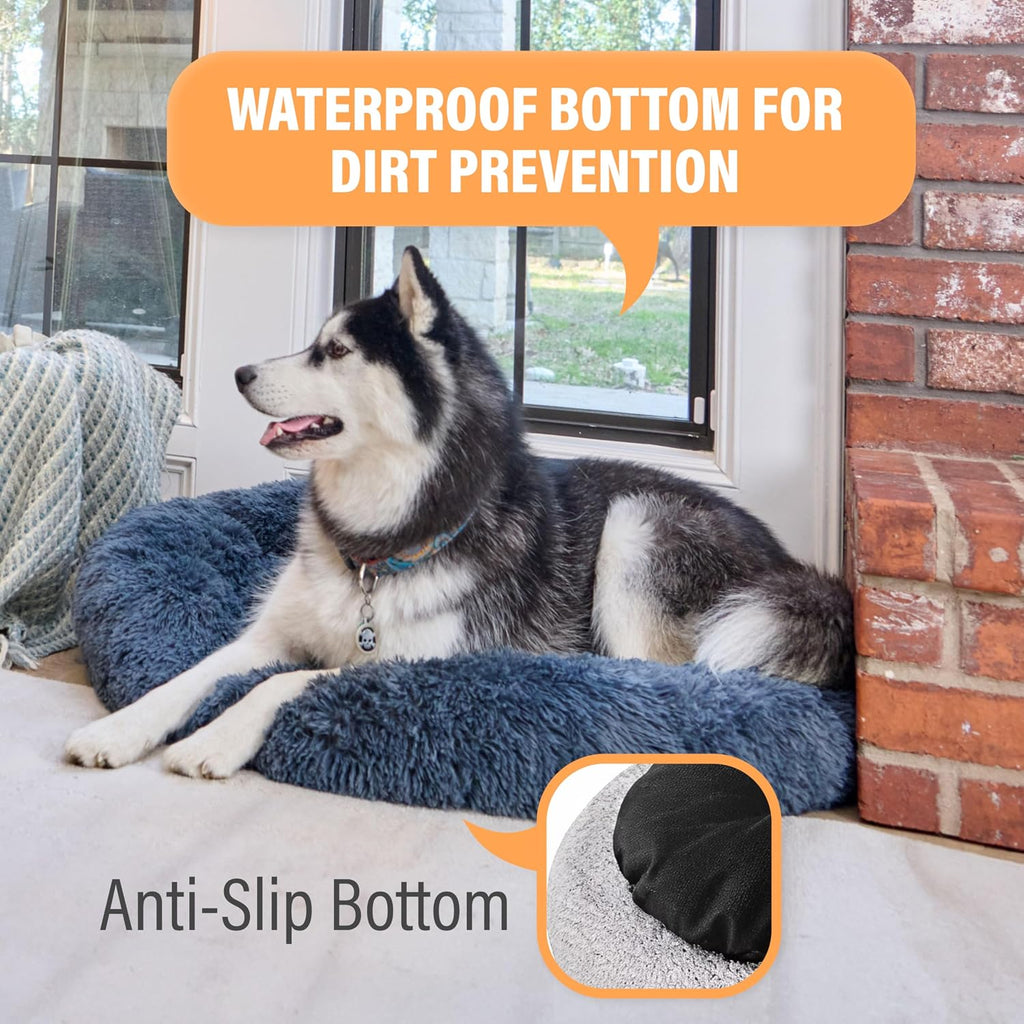 Active Pets Premium Medium Donut Dog Bed, Fits Up to 45 lbs, Machine Washable Cushion, Plush Long Pile Faux Fur Fabric, Portable Light Gray Pet Bed Furniture for Puppies Adult Canines & Cats