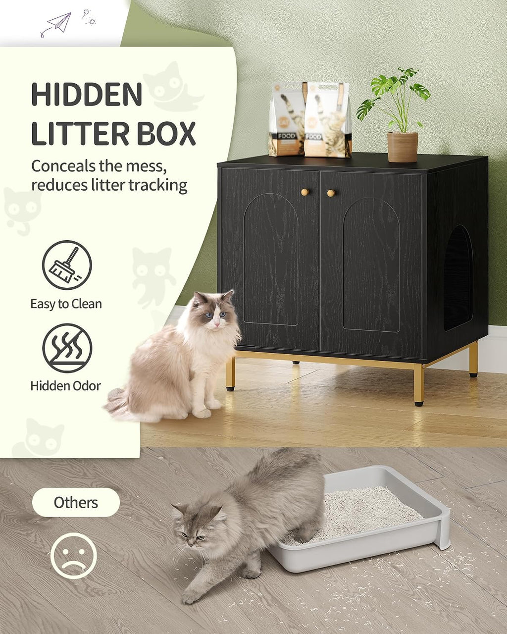Hzuaneri Cat Litter Box Enclosure, Hidden Litter Box Furniture, Sisal Mat | Wooden Indoor Cat Cabinet, Modern Cat Washroom, Side End Table, for Living Room, Bedroom, Black CB81204G