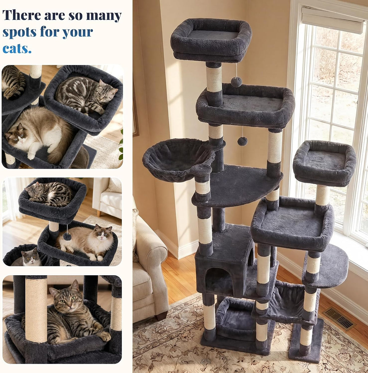 Hey-brother Cat Tree Tower, Wide Base, 5 Platforms for Multi-Cats, MPJ074G